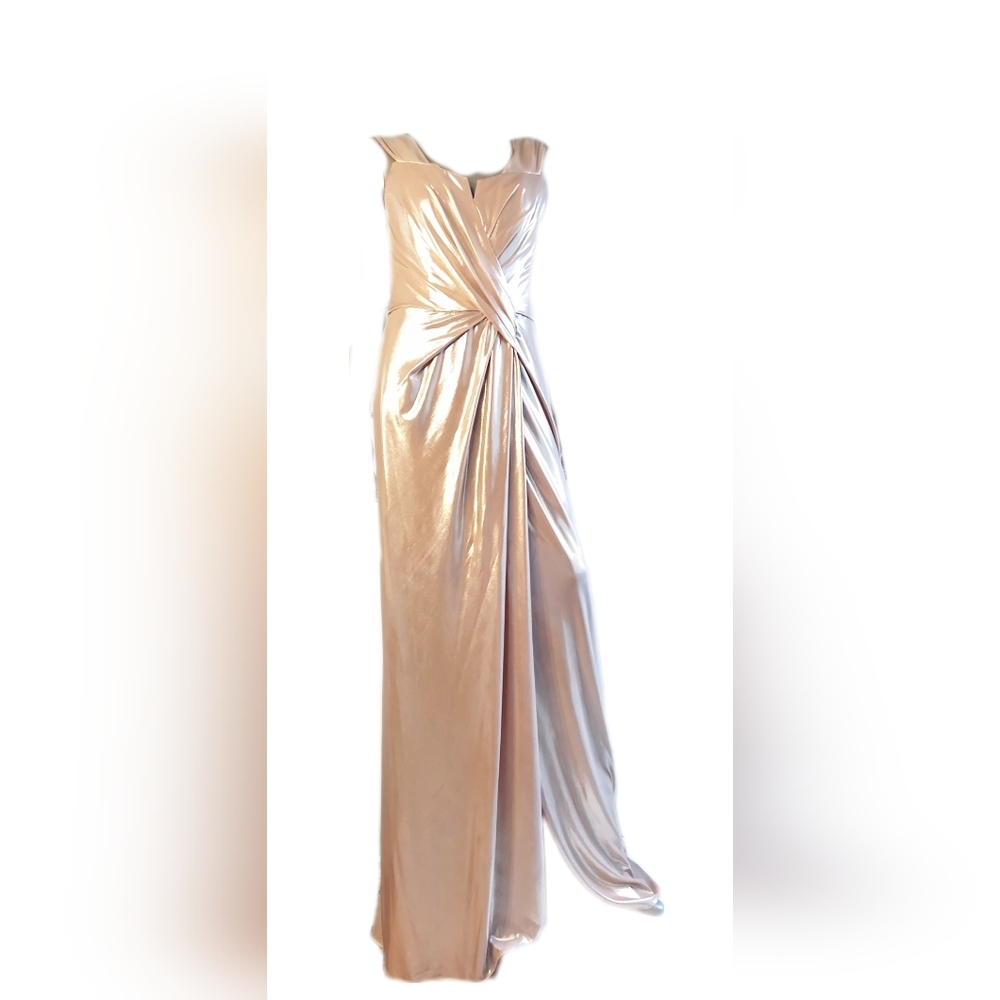 $2,000 RENE RUIZ BLUSH GOLDEN SHINY RUNWAY DRESS GOWN US 6